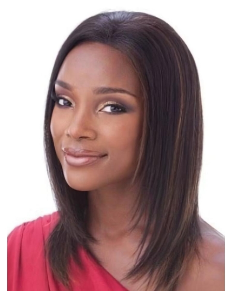 Mature Auburn Straight Shoulder Length Lace Front Human Hair Women Wigs