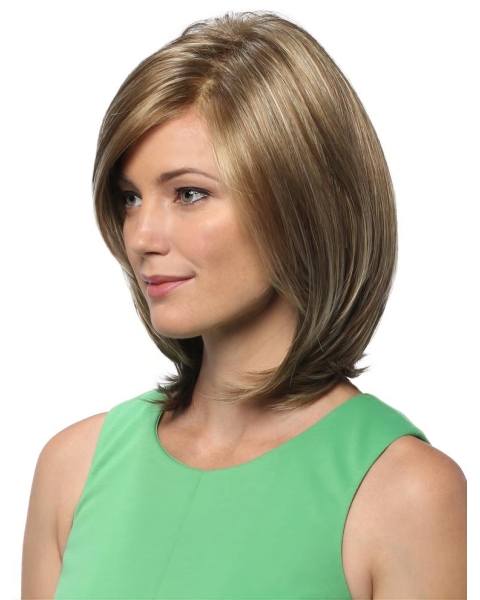 New Design Blonde Straight Medium Lace Front Bobs Synthetic Women Wigs