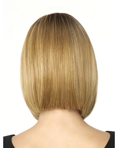 Medium  Blonde Straight With Bangs Capless Bobs Synthetic Trendy Wigs