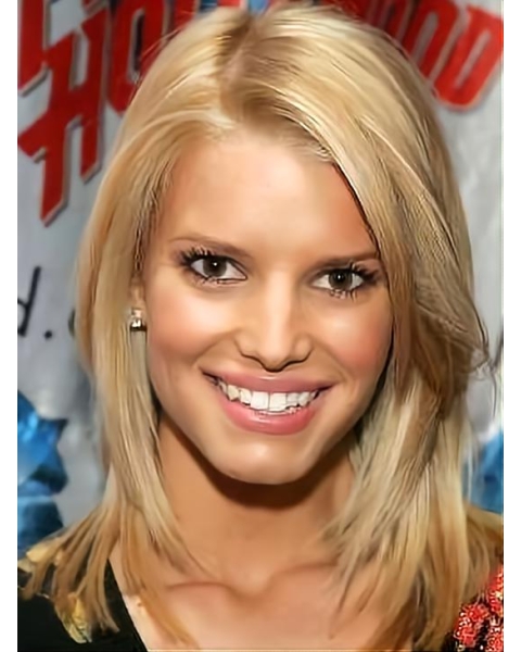 Mid-length Layered Straight Lace 100% Remy Human Hair  Jessica Simpson Bob Wig 