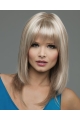 High Quality Blonde Straight With Bangs Shoulder Length Lace Front Synthetic Women Wigs