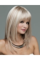 High Quality Blonde Straight With Bangs Shoulder Length Lace Front Synthetic Women Wigs