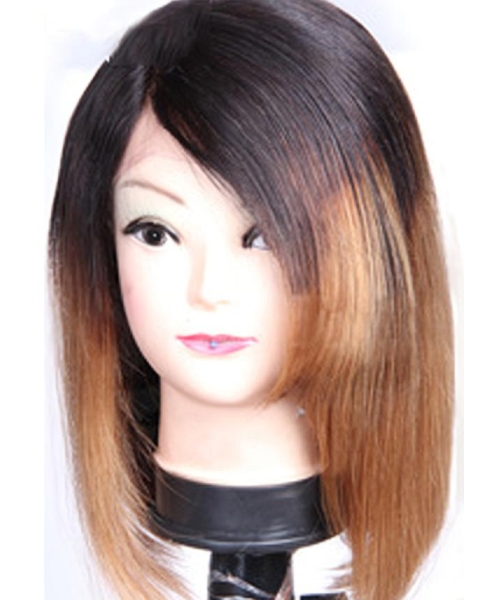 Beautiful Shoulder Length Straight Style Without Bangs Lace Front 100% Remy Hair Ombre Wigs