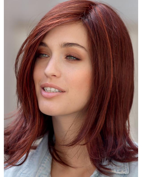 Fashional Red Shoulder Length Straight Layered Fantastic Lace Front Synthetic Women Wigs