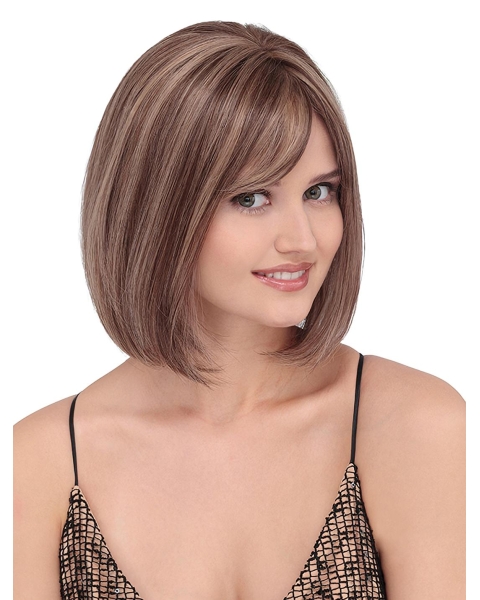 New Design Blonde Shoulder Length Straight With Bangs Human Hair Women Bobs Wigs