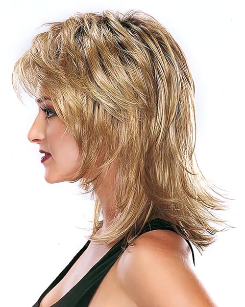 Fashionable Blonde Medium Straight Capless Synthetic Women Wigs