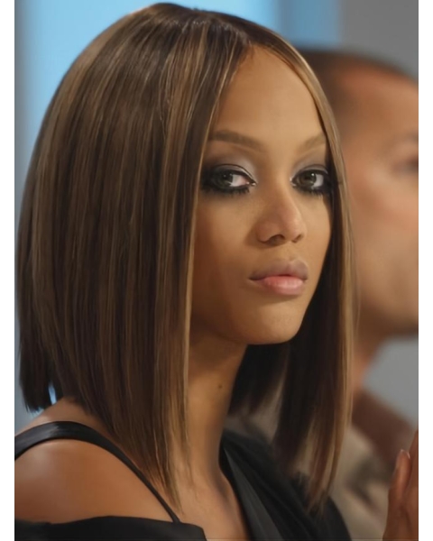 Posh and Sensational Mid-length Straight Without Bangs Lace Human Hair Tyra Banks Wig