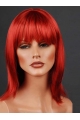 Red Shoulder Length Straight With Neat Bangs Monofilament Synthetic Women Wigs