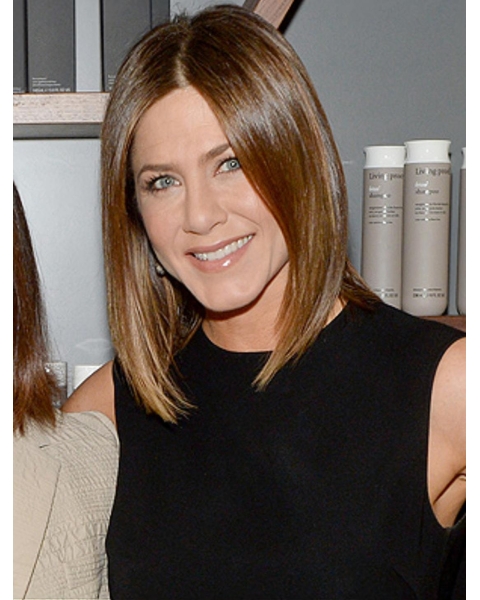 High Quality Auburn Shoulder Length Straight Without Bangs Human Hair Jennifer Aniston Inspired Women Wigs