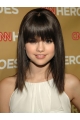 Cool Black Shoulder Length Straight With Bangs Capless Synthetic Celebrity Women Wigs