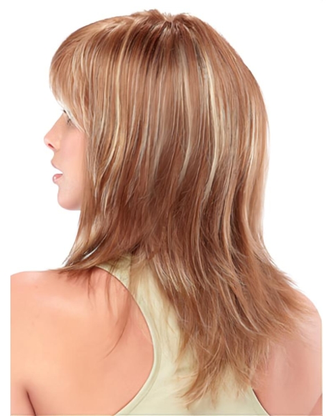 Convenient Brown Straight With Bangs Medium Synthetic Women Wigs