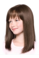 Best  Brown Straight With Bangs Hand-Tied Synthetic Kids Wigs For Cancer