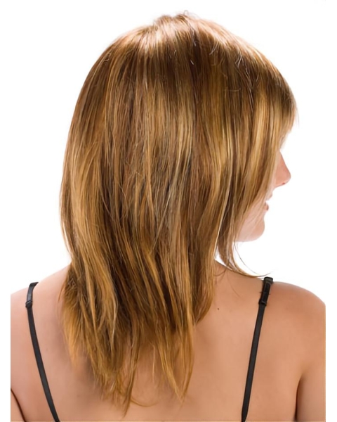 Convenient Blonde Straight Shoulder Length With Bangs Capless Synthetic Women Wigs