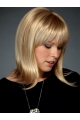 Fabulous Blonde Straight Shoulder Length With Bangs Lace Front Synthetic Women Wigs