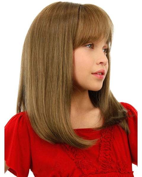 Good Blonde Straight Shoulder Length Lace Front Human Hair Kids Wigs