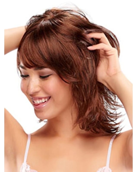 Stylish Auburn Straight Shoulder Length Capless Synthetic Women Wigs