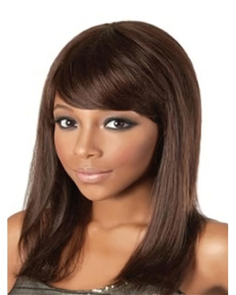 Fashion Auburn Straight Shoulder Length Capless Human Hair African American Wigs