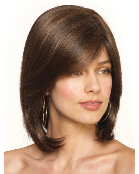 Auburn Fashion Straight Lace Front Medium Synthetic Women Wigs