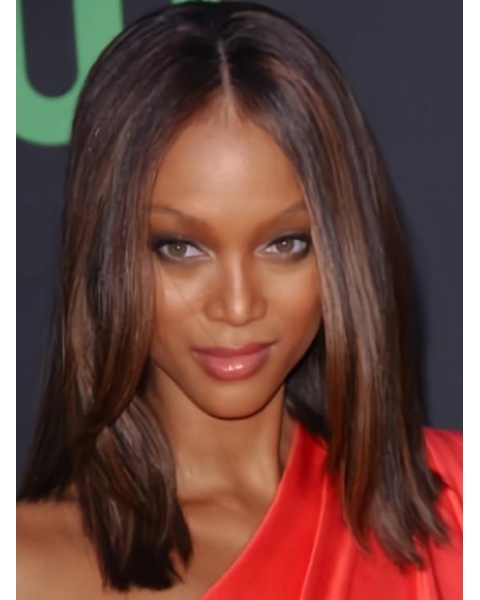  Natural and Comfortable Mid-length Straight Lace Human Hair Tyra Banks Wig