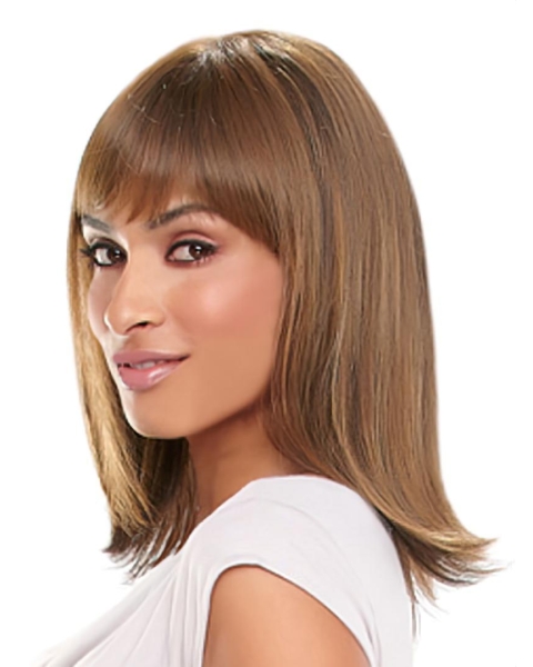 Exquisite Auburn Straight Shoulder Length With Bangs Capless Synthetic African American Wigs