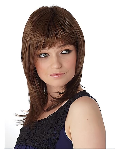 Comfortable Auburn Straight Shoulder Length Capless Synthetic Women Wigs