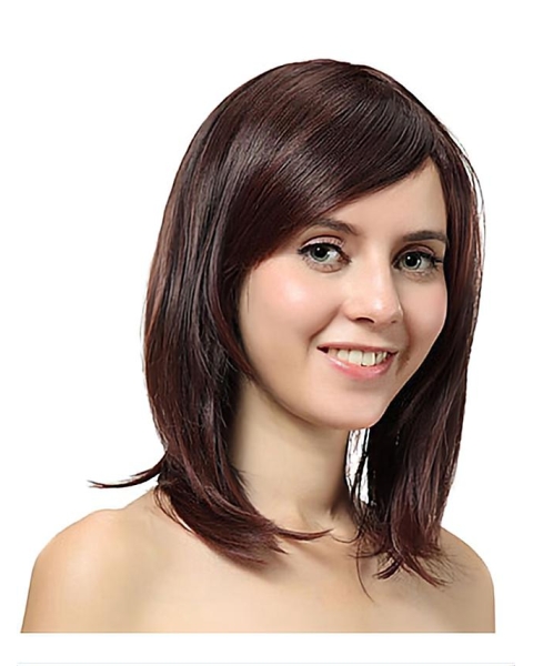 Nice Auburn Straight Shoulder Length Capless Synthetic Women Wigs