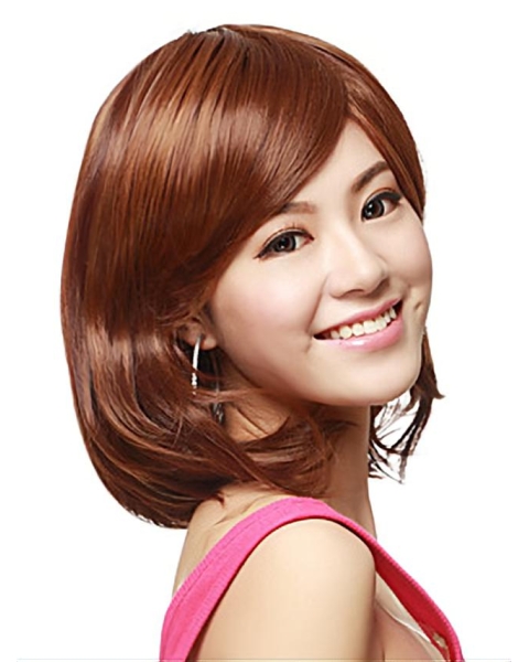 No-fuss Auburn Straight Shoulder Length Capless Synthetic Women Wigs