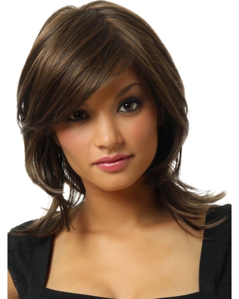 Tempting Straight With Bangs Shoulder Length Lace Front Synthetic Women Wigs For Cancer