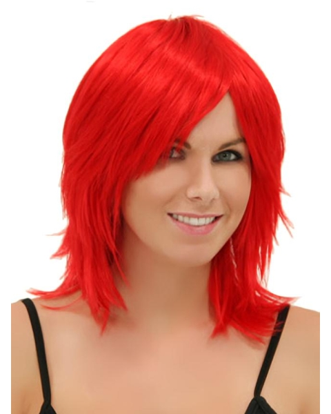  Shoulder Length Red  Straight Capless Synthetic Women Wigs