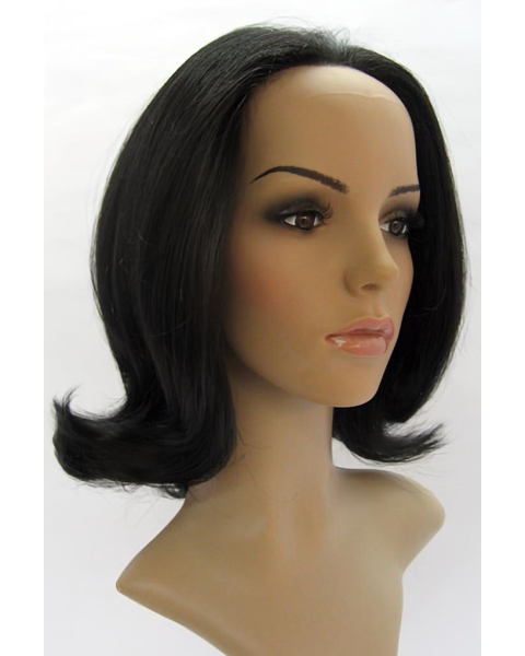 Durable Black Straight Without Bangs Lace Front Shoulder Length Synthetic Women Wigs