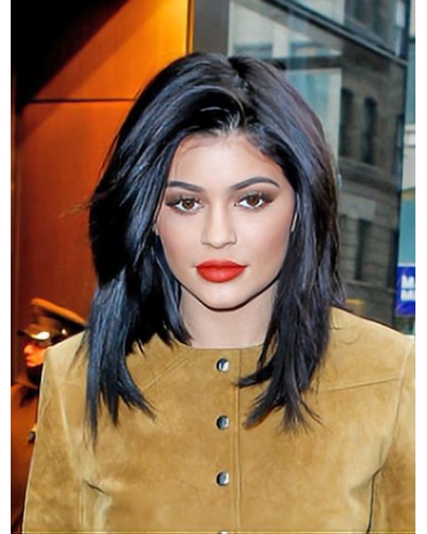 Black Straight Without Bangs Capless Synthetic Kylie Jenner Hair