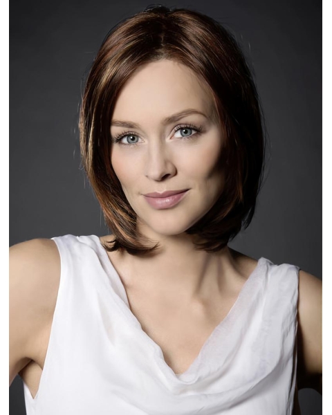 Straight Auburn Shoulder Length Hand-tied Synthetic Women Bob Wigs