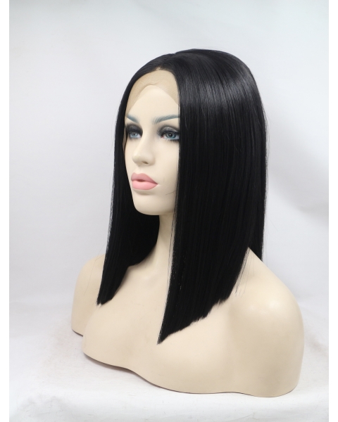 Black Straight Shoulder Length Without Bangs Lace Front Synthetic Women Wigs