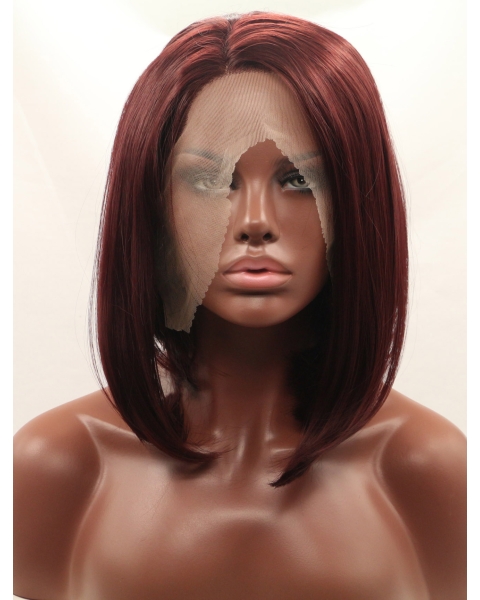 Auburn  Straight Without Bangs Shoulder Length Lace Front Synthetic Wigs