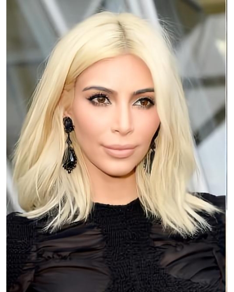 Blonde Straight Shoulder Length Lace Front Human Hair Kim Kardashian Wigs