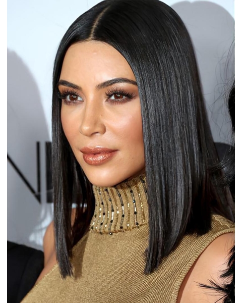  Shoulder Length Black Straight Lace Front Synthetic Bobs Kim Kardashian Wigs