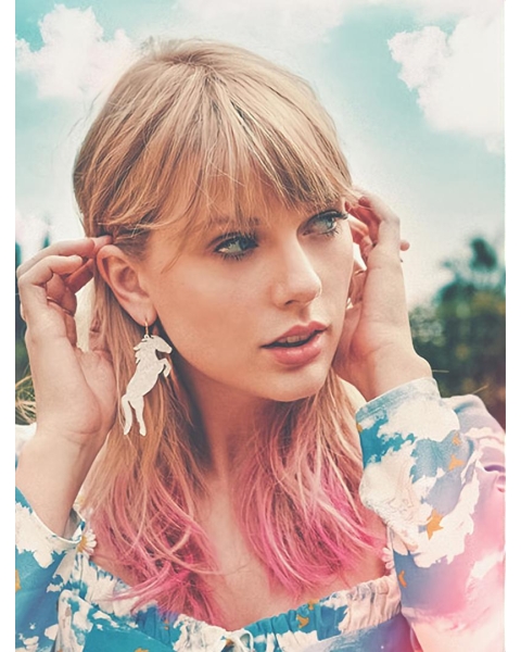 Shoulder Length Ombre/2 Tone Straight With Bangs Capless  Taylor Swift Synthetic Women Wigs