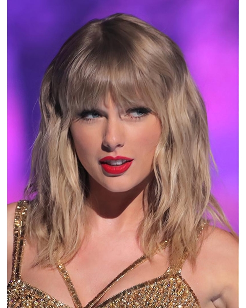  Platinum Blonde Shoulder Length  Straight With Bangs Lace Synthetic Women Taylor Swift Wigs