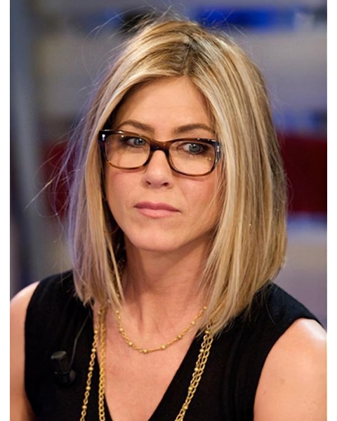 Blonde Straight  Shoulder Length Lace Front Synthetic Bobs Jennifer Aniston Women Wigs