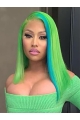  Straight Without Bangs Shoulder Length Lace Front Synthetic Green Minaj Wigs