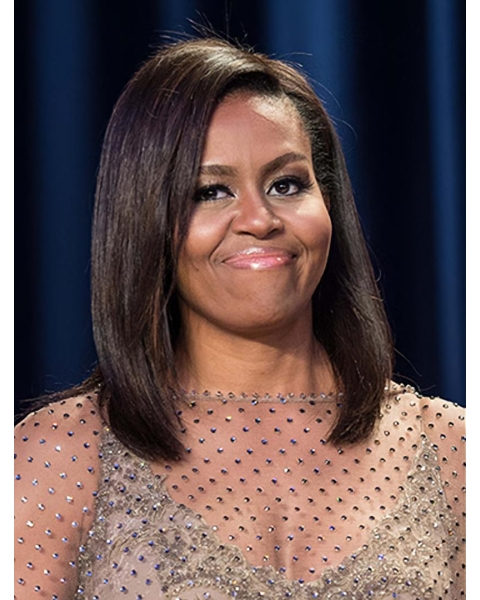 Straight Brown Lace Front Shoulder Length Without Bangs Human Hair Michelle Obama Wigs