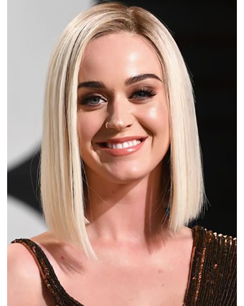 Straight Lace Front Shoulder Length Synthetic Grey Bobs Katy Perry Wigs