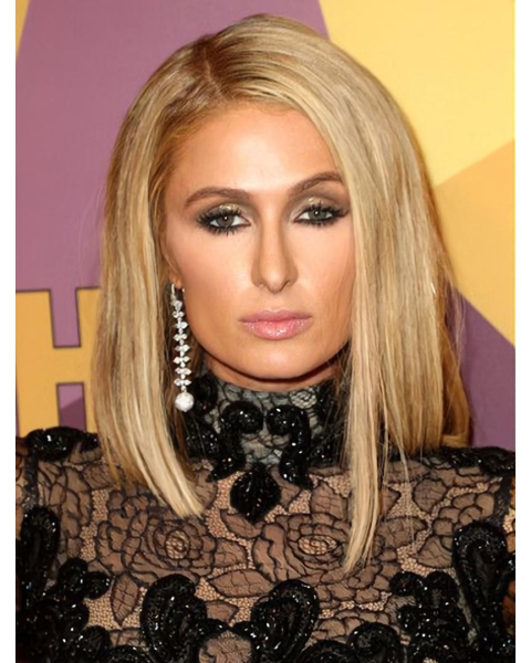 Straight Blonde Lace Front Shoulder Length Synthetic Bobs Paris Hilton Wigs