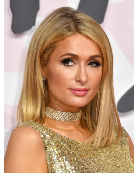 Straight Blonde Shoulder Length Without Bangs Lace Front Synthetic Women Paris Hilton Wigs