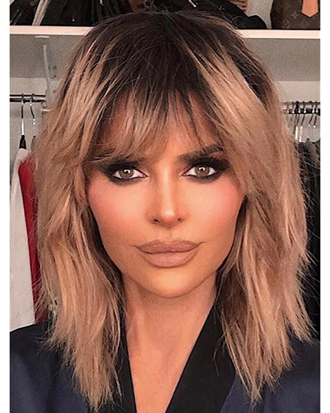  Shoulder Length Straight With Bangs Lace Front Synthetic Lisa Rinna Wigs