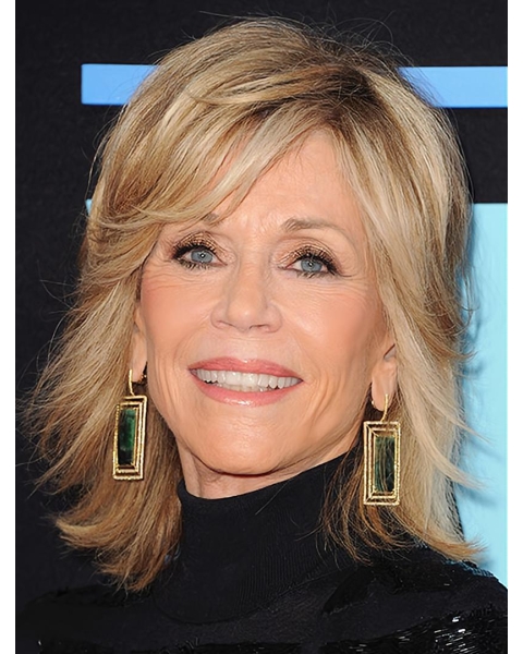 Blonde Straight Without Bangs Shoulder Length Lace Front Synthetic Jane Fonda Wigs