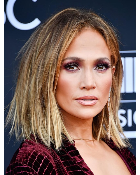 Ombre/2 Tone Straight Without Bangs Shoulder Length Lace Front Synthetic Jennifer Lopez Wigs