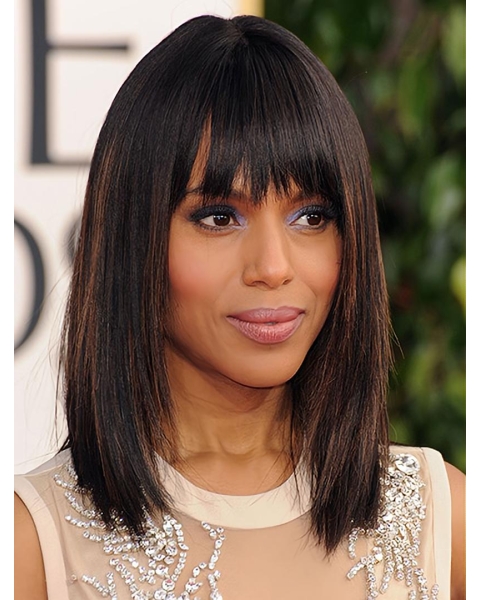 Straight Shoulder Length Black Synthetic Kerry Washington Wigs