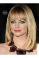 Full Lace Shoulder Length Blonde Straight With Bangs Synthetic Emma Stone Wigs