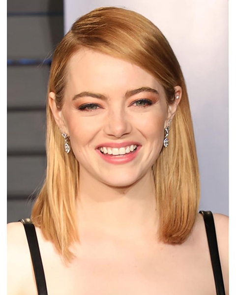  Blonde Lace Front Shoulder Length Straight Without Bangs Synthetic Emma Stone Wigs